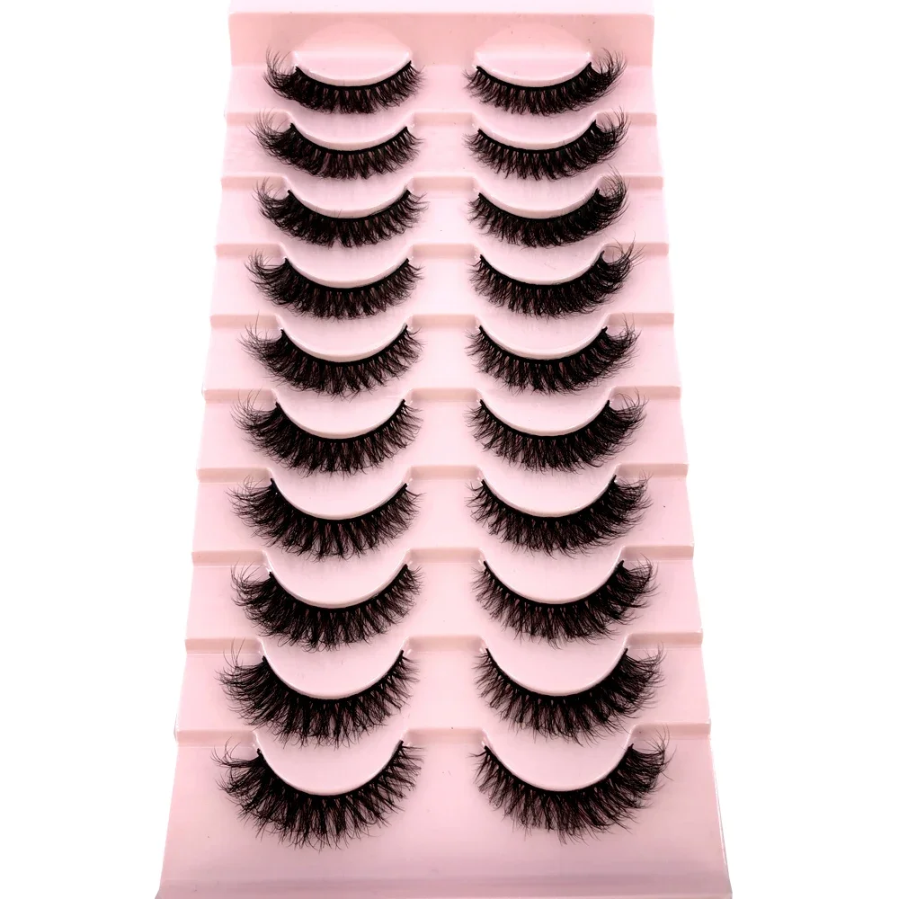 Nuovo 10 paia Ciglia finte Cils naturali Ciglia finte spesse Ciglia incrociate Strumenti per il trucco Riutilizzabili Piegaciglia maquillaje