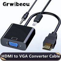 HDMI to VGA Converter HD 1080P HDMI Male to VGA Female Adapter With 3.5mm Jack Audio Cable for PS4 PC Laptop Projector TV Box