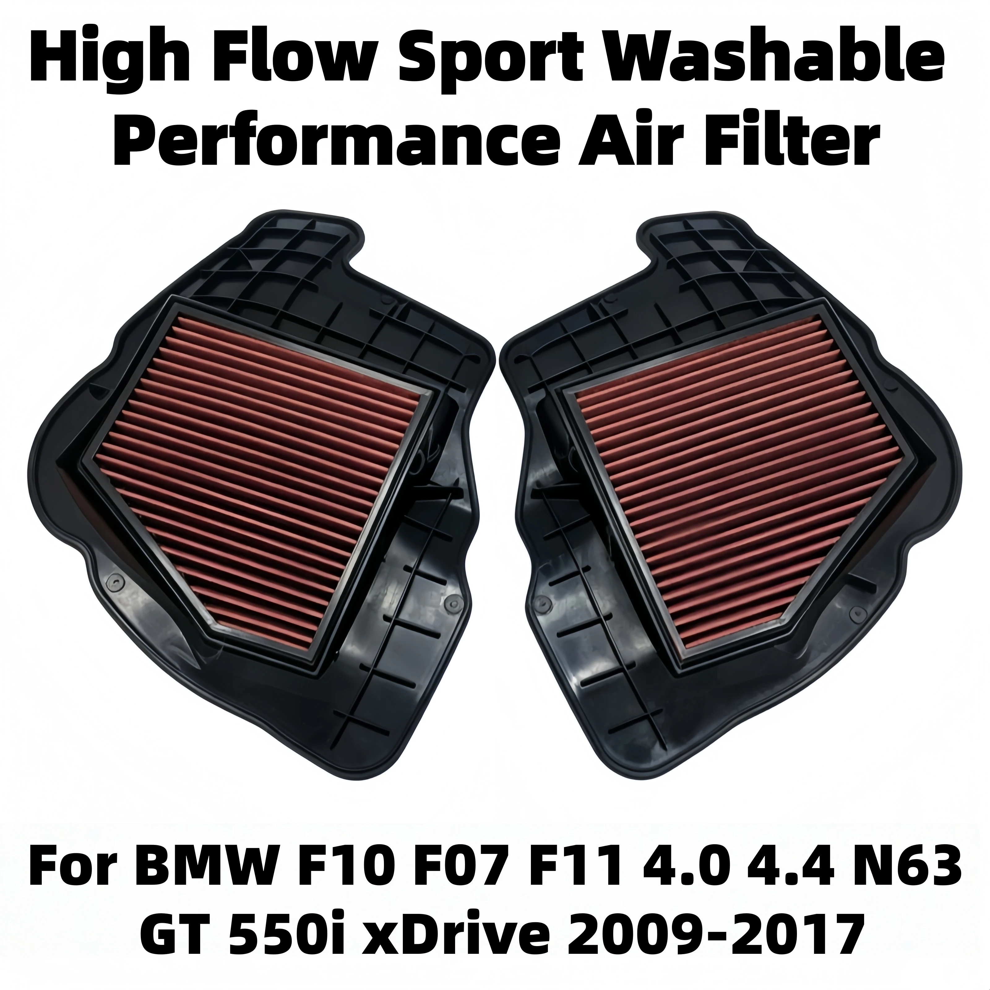 For BMW F10 F07 F11 4.0 4.4 N63 GT 550i XDrive 2009-2017 High Flow Sport Washable Performance Air Filter 13717577457 13717577458