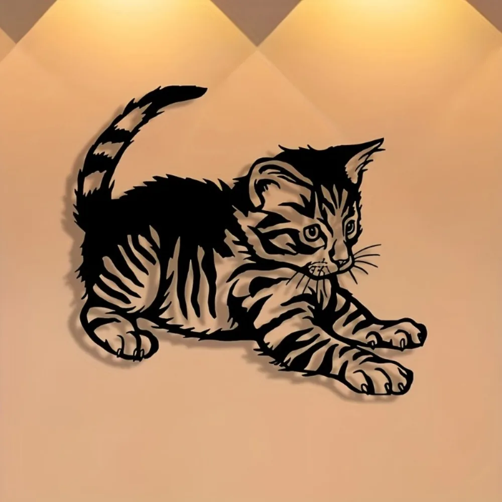 Elegante Hohle Katzen-Metallwandkunst - Entzückendes Design, Abnehmbares Schild für Zuhause, Café, Bauernhaus, Büro, Ideal für Raumdekoration