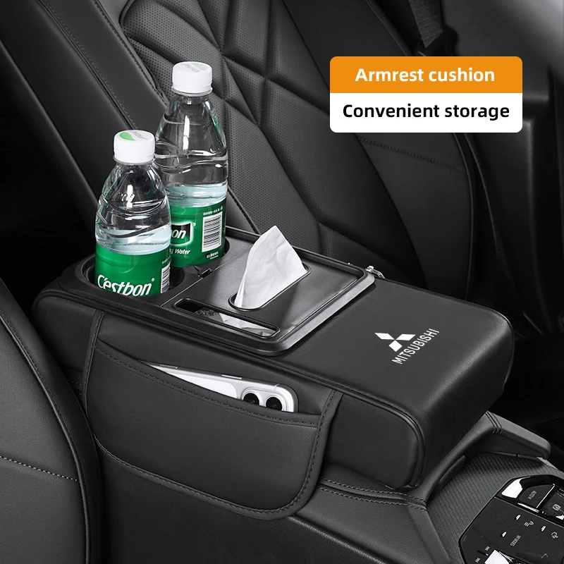 

Car Armrest Box Cushion Leather Soft Pad Tissue Box With Cup Holder For Mitsubishi Eclipse Lancer Outlander Pajero ASX Colt I200