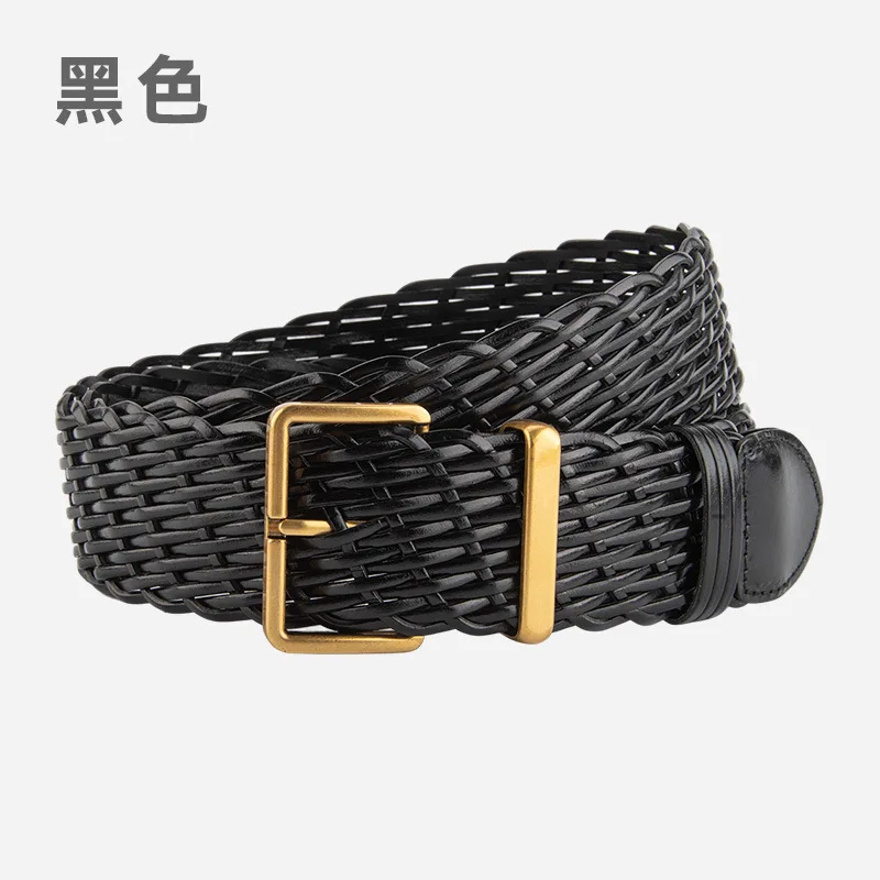 レトロなハイエンド感覚のニットレディースウエストベルト穴なしニードルバックルカジュアルでファッショナブルなウエストベルト