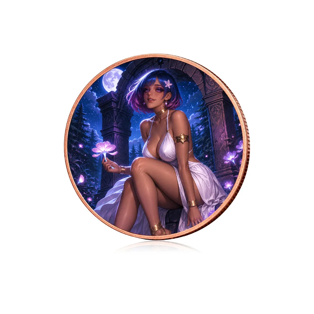 Moon Forest Nymph 1 oz .999 Copper Coin Purple Blue Gradient Hair White Dress Beauty Pure Copper Forest Spirit Collection