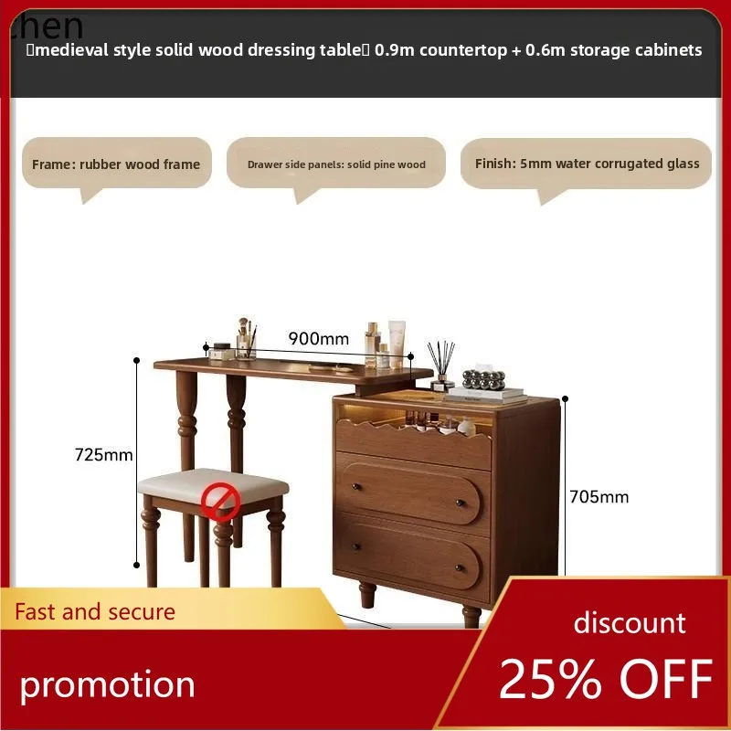 ZML Solid Wood Dressing Table Vintage Style Chest of Drawers Integrated Home Bedside Storage Cabinet Two-in-One Corner