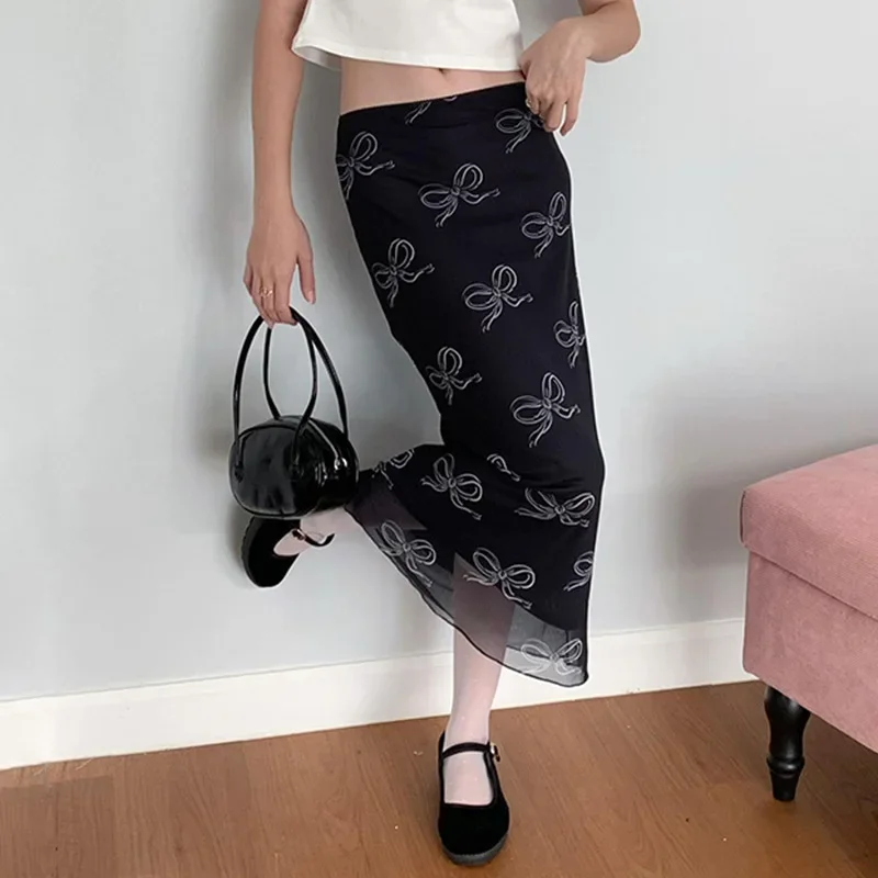 

y2k Floral Print Midi Skirts Women High Waisted Velvet Long Skirts Vintage Punk Gothic Grunge Slim Split Bottom Korean