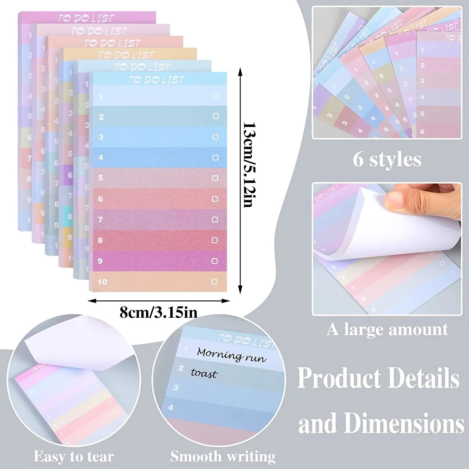 6Pcs Rainbow Gradient Checklist Sticky Notes Self Adhesive To Do Memo Pad Shopping Accounting Notepad For Home Office School