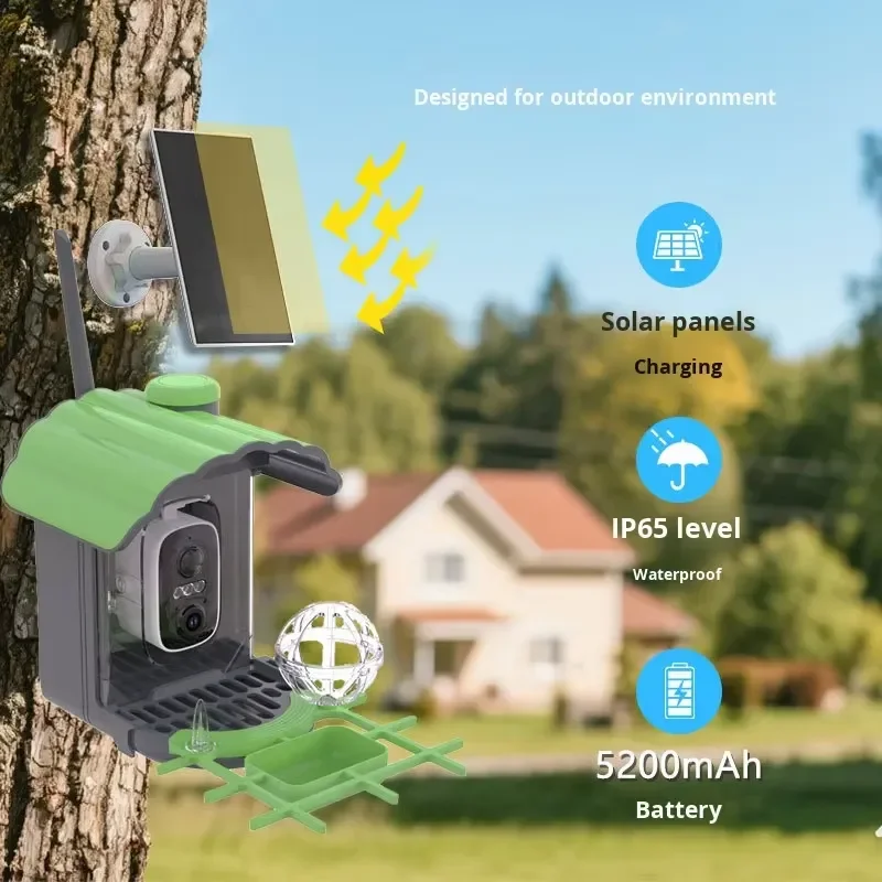 Solar Powered Bird Feeder AI Recognition IP65 Waterproof with Camera 4K Automatic Bird Capture WiFi APP Outdoor Bird Watching