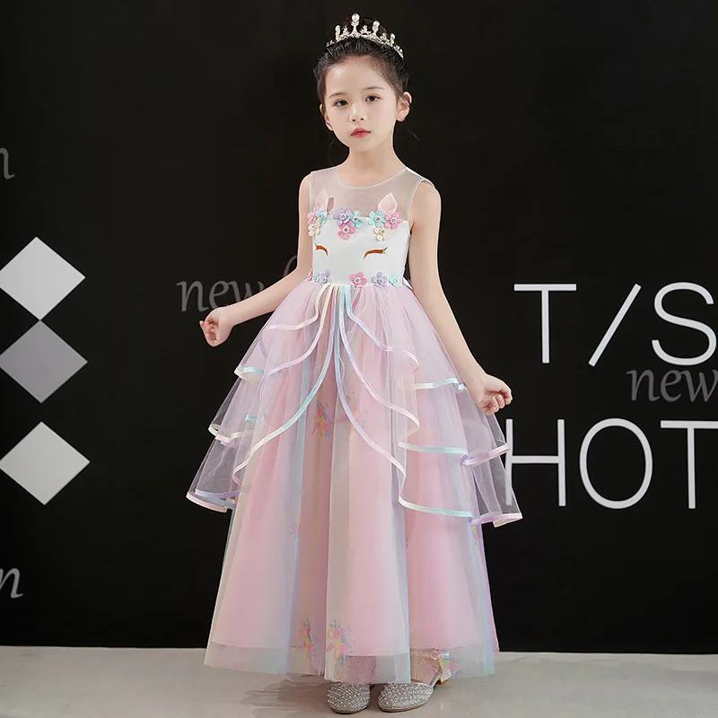 여아 공주 정장 드레스 세트 롱 퍼포먼스 드레스 어린 소녀의 우아한 의상과 어울리는 액세서리 포함