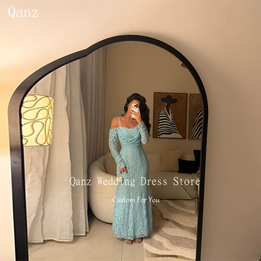 Qanz eleganti abiti da sera in pizzo senza spalline maniche lunghe Dubai Robes De Soirée abiti da cerimonia a sirena donna personalizzata