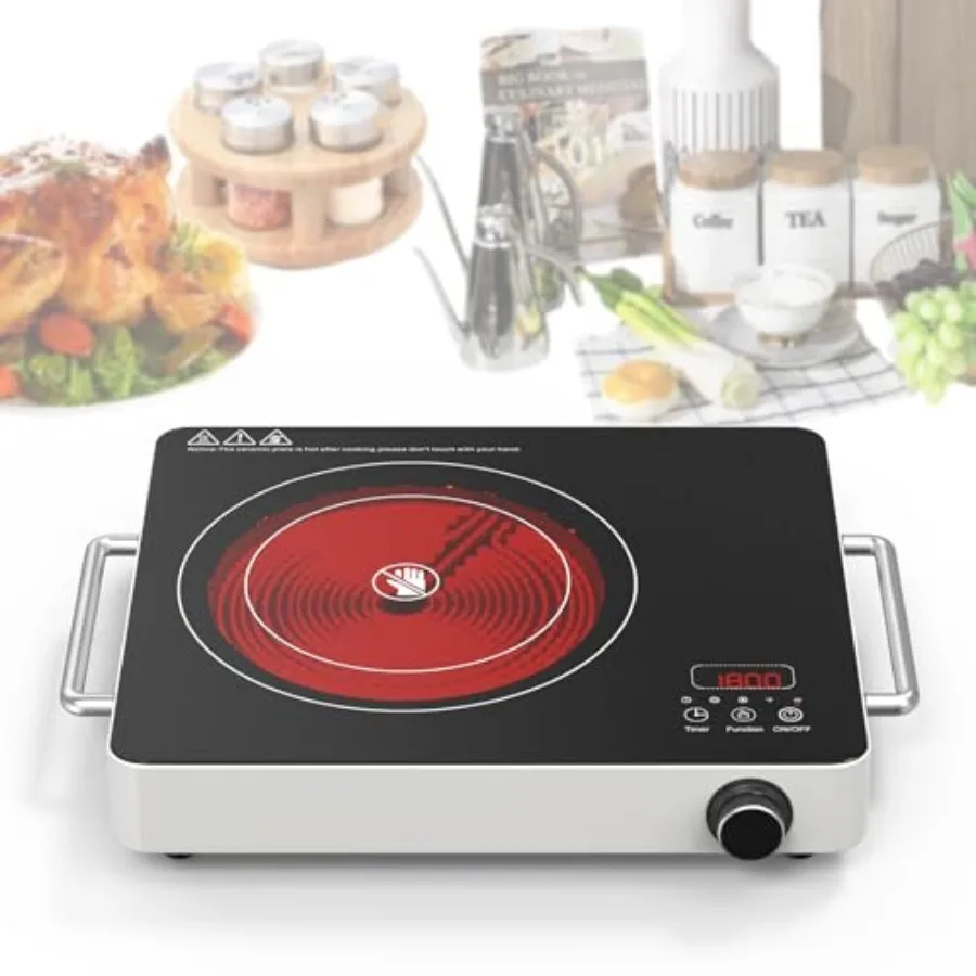 

Electric Cooktop 110V Touch and Knob Electric Stove Top 1800W Single Burner With Handle 9 Power Levels Safety Lock and 4H Timer