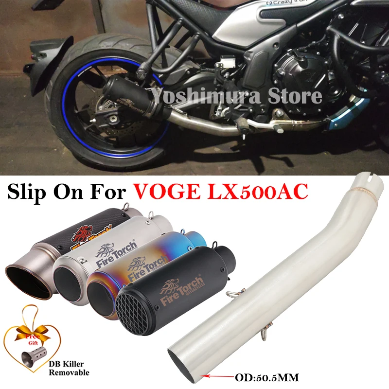 

Slip On For VOGE LX500AC LX 500AC 500 AC Motorcycle Exhaust Middle Link Pipe Escape System Carbon Fiber Muffler DB Killer
