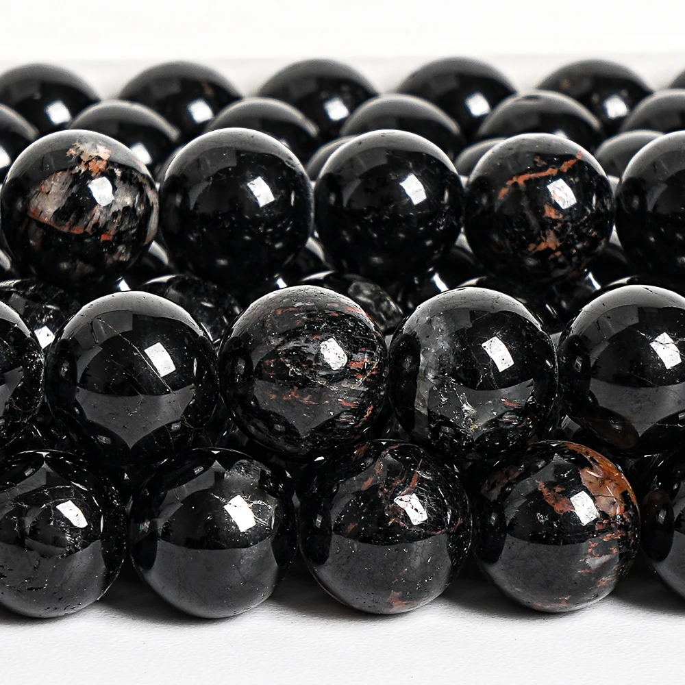 6/8/10mm Natural Black Tourmaline Round Beads Polished Gemstone Beads for Jewelry Making DIY Bracelet Necklace Craft Supplies
