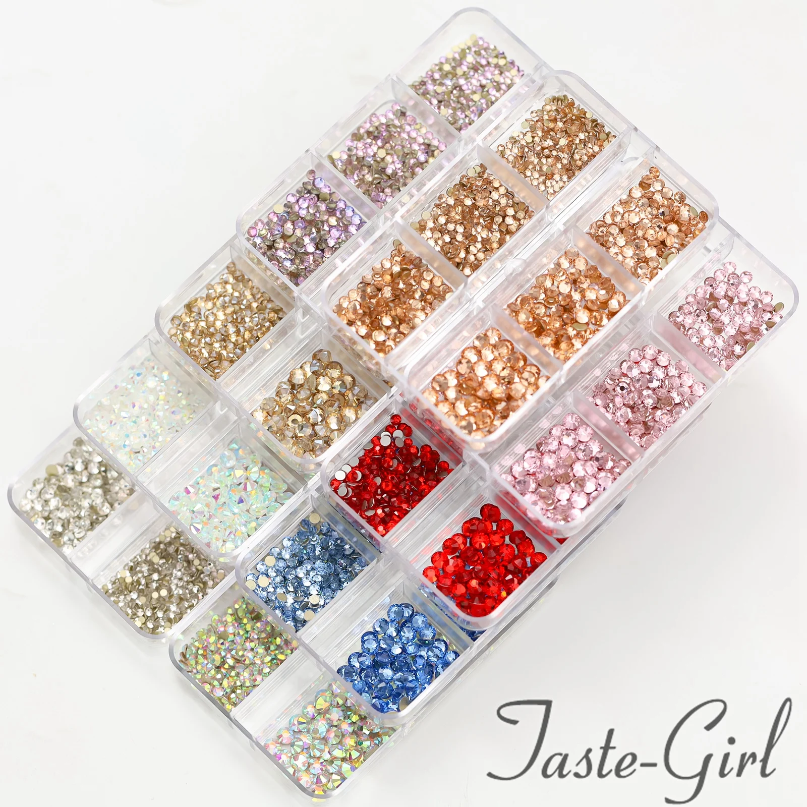 6 Grids/Box Mixed Size Flat Balck Round Strass Nail Art Decoration Gems Stones Glass Rhinestones For Nails Diamonds Crystals