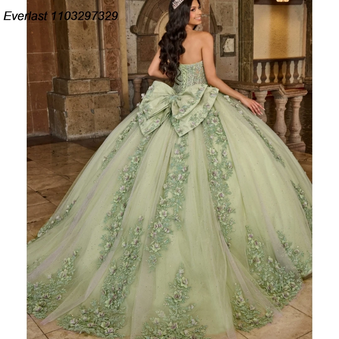 إيفلاست بريق حكيم Quinceanera اللباس ، ثوب الكرة ، زخارف الزهور ، الديكور الكريستال القوس مشد ، الحلو 16 ، 15 عاما ، TQD445