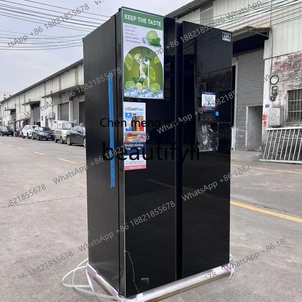 Hot sales Double open door refrigerator glass panel frequency conversion air cooling wind cream 573L refrigerator