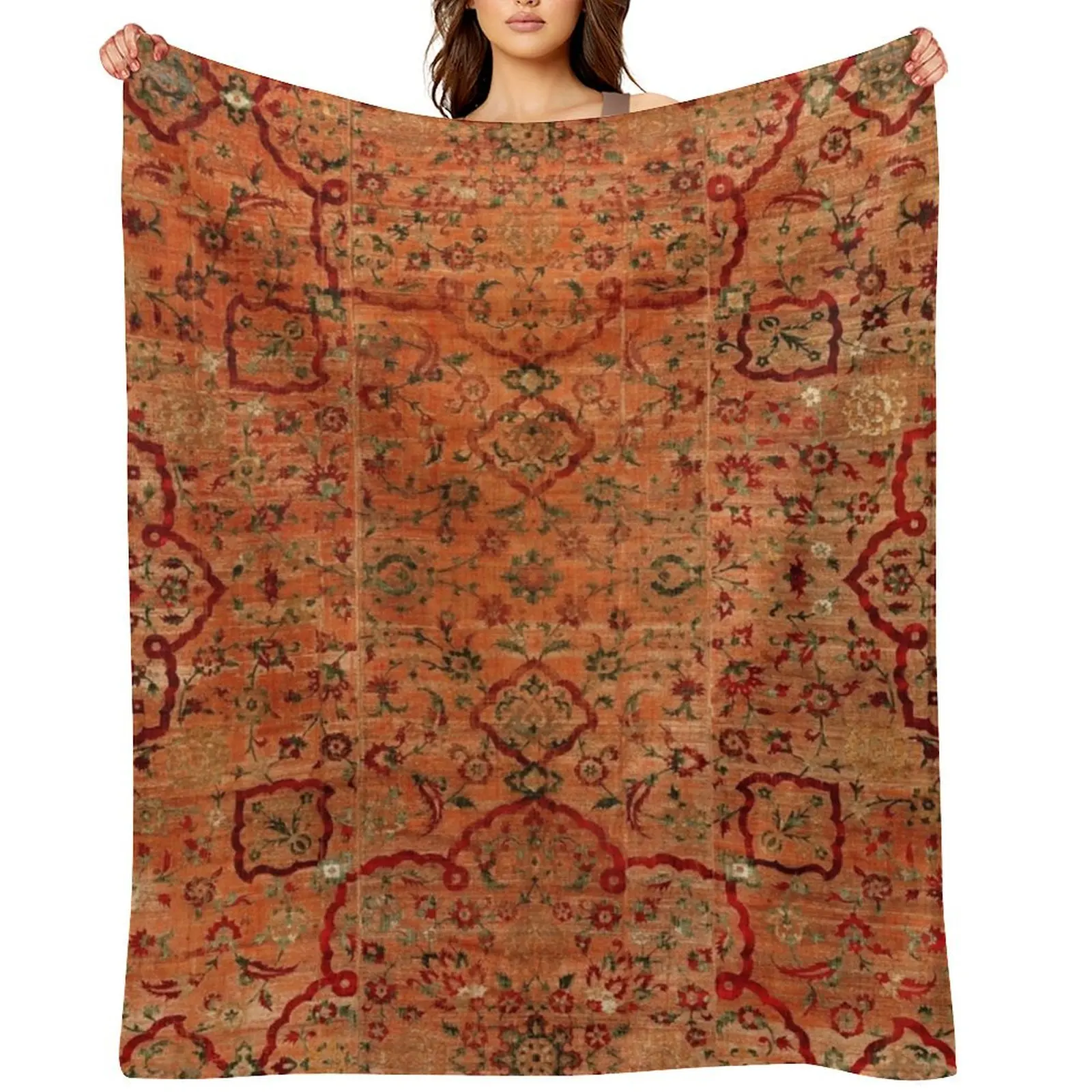 

17th Century Velvet and Silk Carpet Print Throw Blanket Multi-Purpose Luxury Throw Luxury Designer Bed covers Blankets