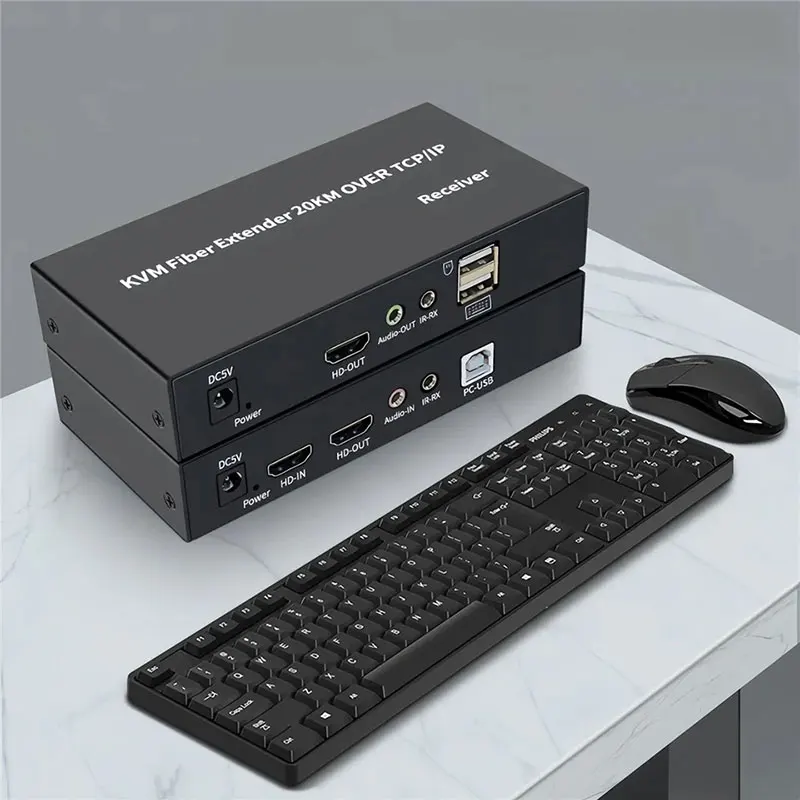 

20Km KVM Fiber HDMI-compatible Extender over SC Fiber Optical CableUSB to Fiber Switch Transitter RX Support USB Mouse Keyboard