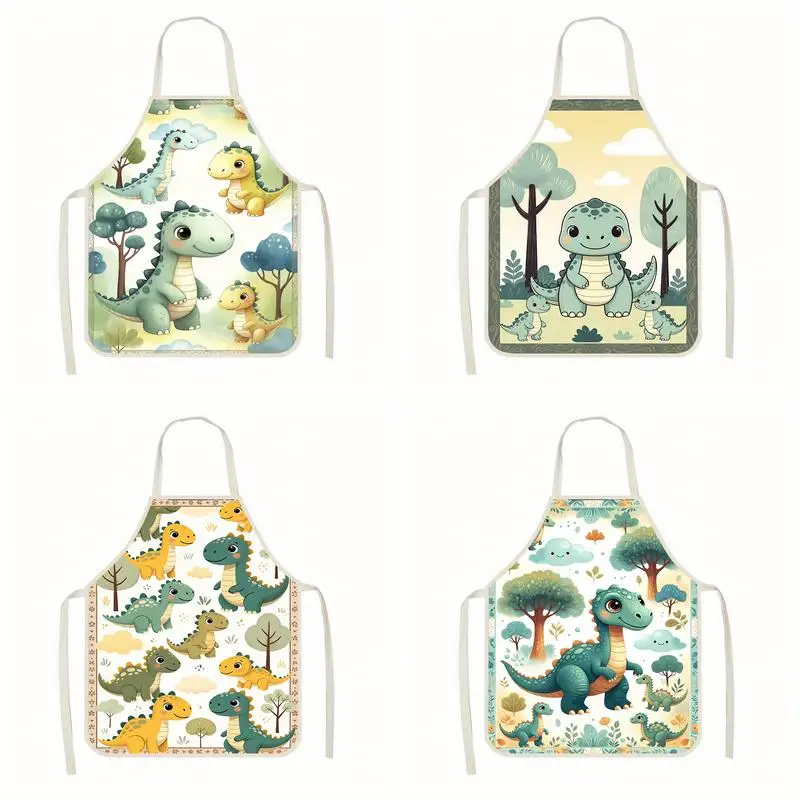 

Cute Dinosaur Pattern Apron Linen apron, suitable for kitchen cooking, parent-child interaction, painting and other scenarios