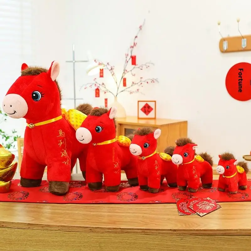 20/25/30/40cm 2026 New Year Mascot Red Little Horse Plush Toys Cozy Zodiac Horse Doll Festival Gift