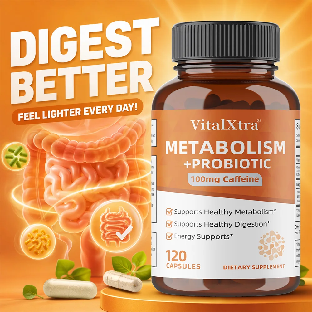 Probiotics Capsules - Caffeine, Vitamin B12, Support Gut Balance, Digestion, Bloating Relief, Energy, Metabolism & Immune Health