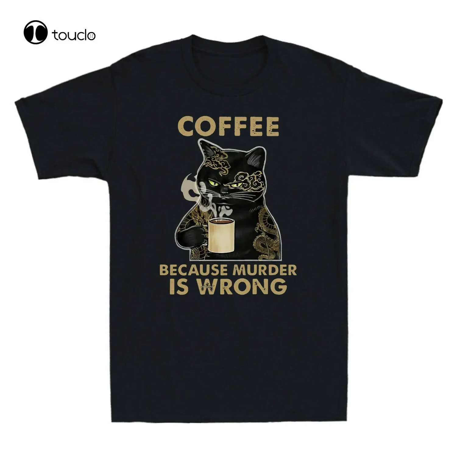 Black Cat Coffee Because Murder Is Wrong Vintage Men'S Women'S T Shirt S To 5Xl Custom Aldult Teen Unisex Digital Printing