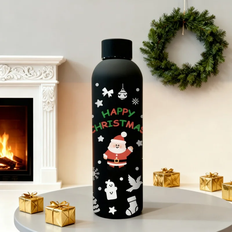 

Рождественская милая чашка Санта-Клауса из нержавеющей стали с 3D-печатью, портативная модная бутылка для воды без ПВХ, герметичная, с матовой отделкой