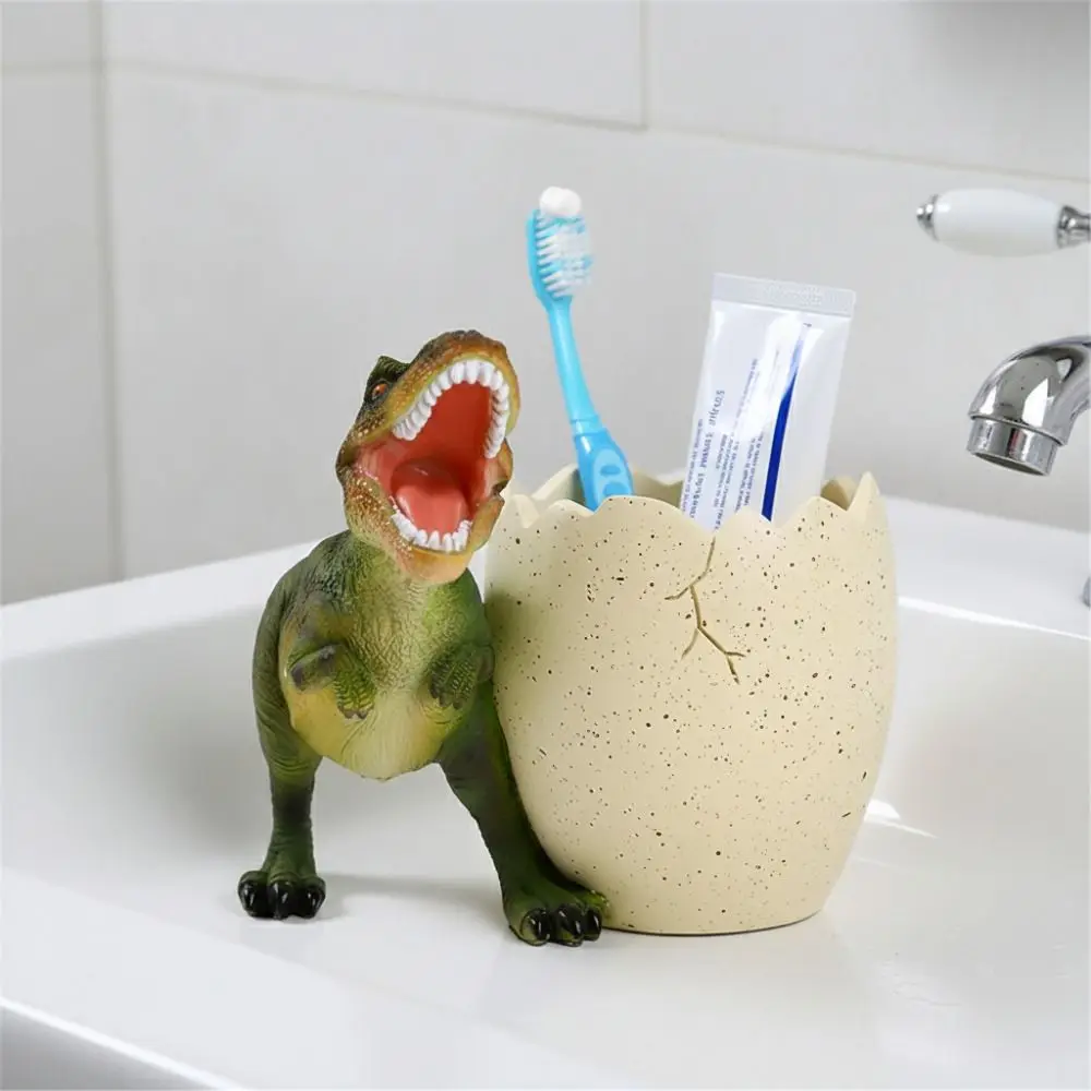 Egg Shape Dinosaur Egg Pencil Holder Stationery Large Capacity Tyrannosaurus Pen Holder Cartoon Resin Dinosaur Desk Organizers