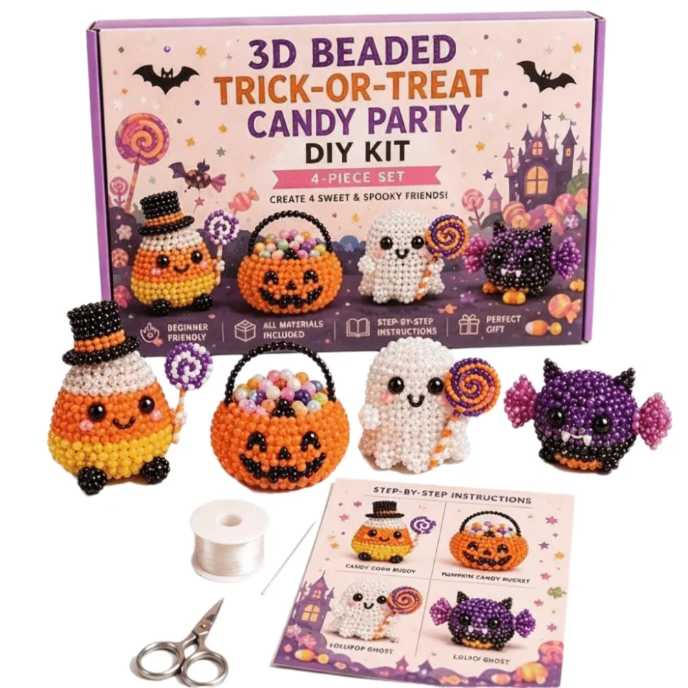 Tiny Beads Halloween Beaded Dog Kit Animal Shape Cute Design 3D Beaded Animal Kit Creative Craft Handmade Bead Art Kit