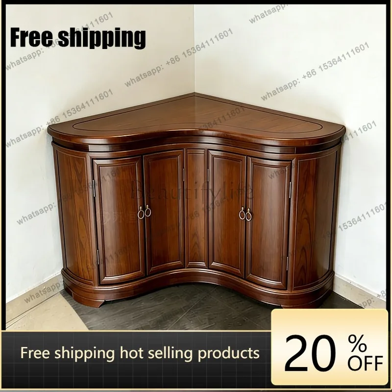 YJ Custom New Chinese Solid Wood Corner Shelf North American Black Walnut Wall Storage Cabinet