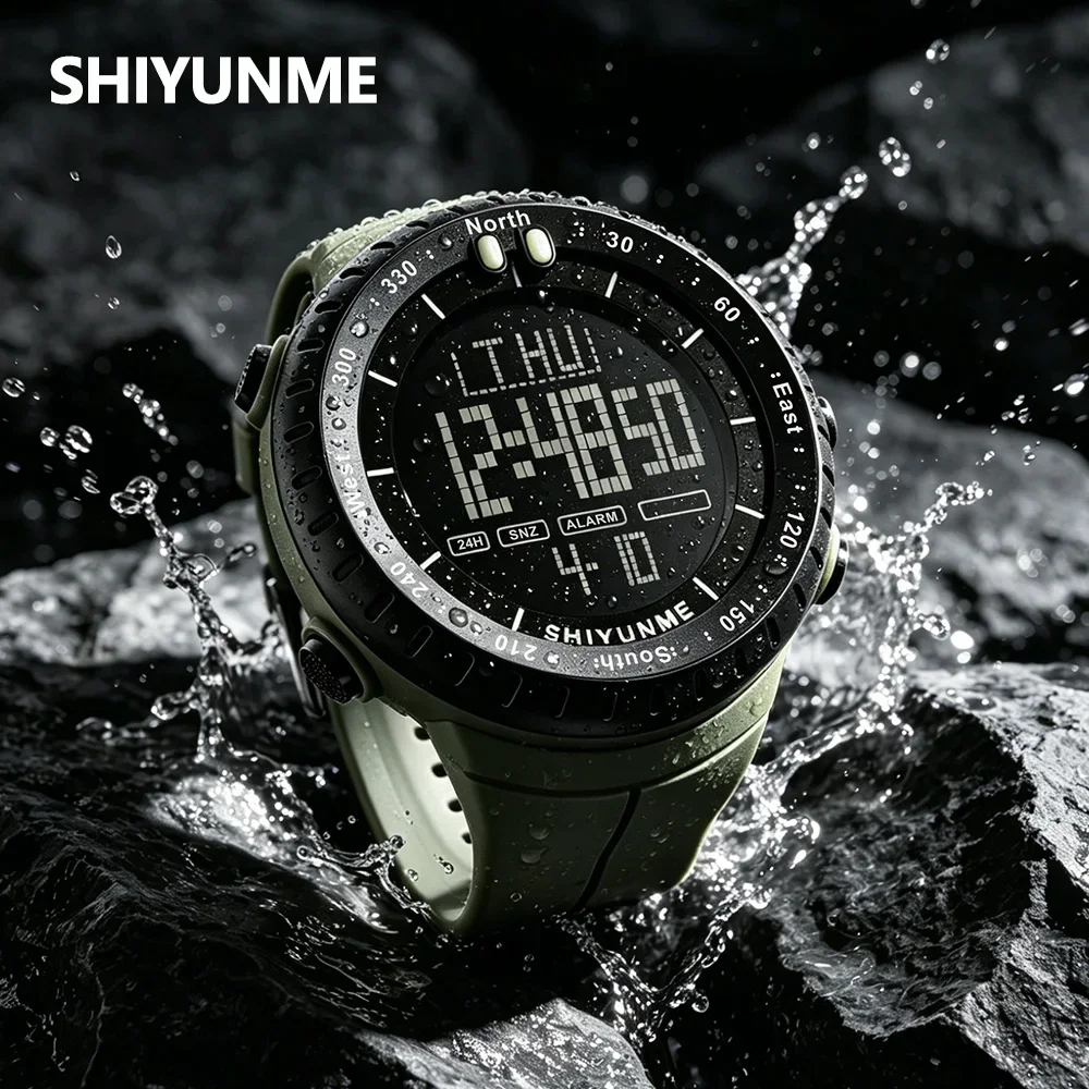 SHIYUNME 1pc Electronics Watch For Man Rotatable bezel Outdoor Sport Waterproof Clock LED Luminous Digital Alarm Military Watch