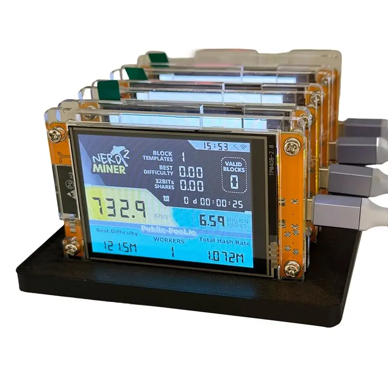 A84X-4PCS 735KH/S Nmminernerdminer+4 Slots Stand Upgraded Bitcoin Crypto Solo Lottery Miner 2.8 Inch Smart Display Miner