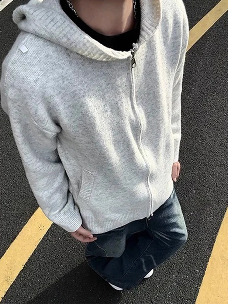 

Laid-ba Sle Открытый кардиган с капюшоном Толстовка Мужская осенняя одежда Cleanfit Вязаный топ для американской пары Белый цвет глаз