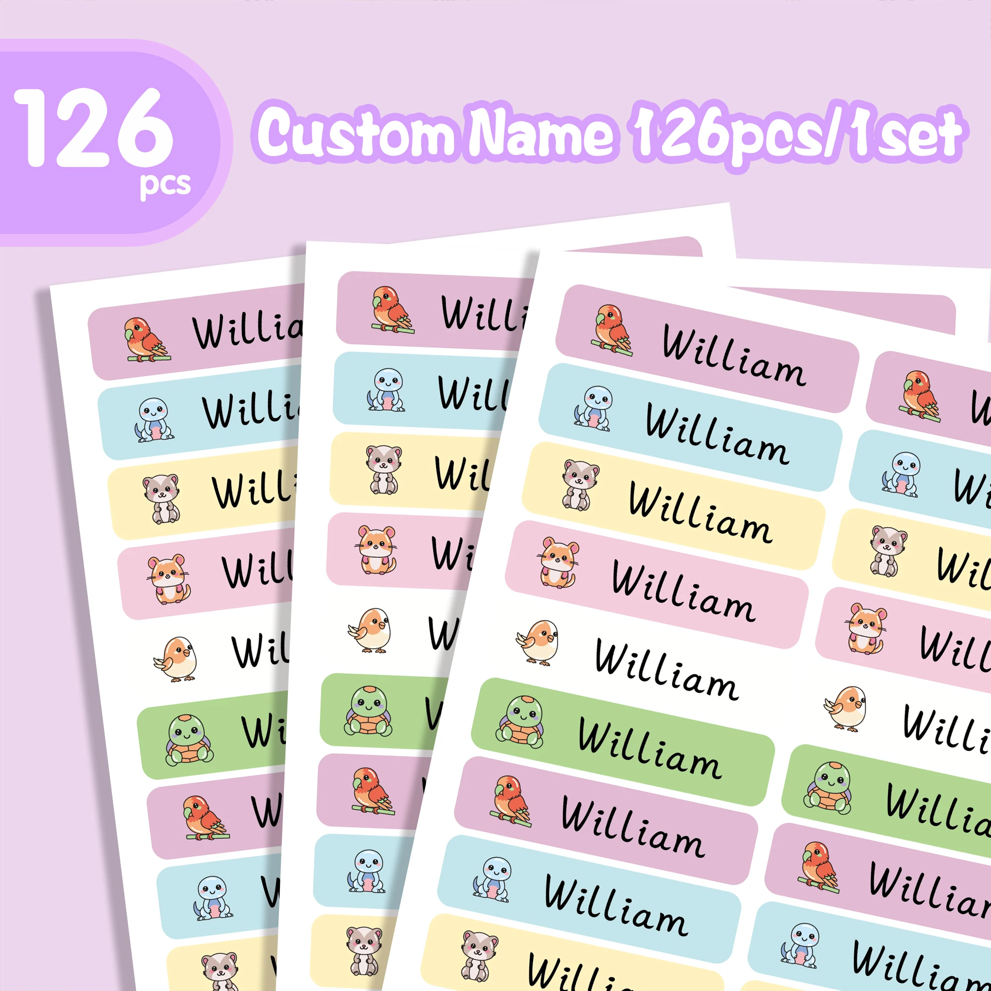 126/168pcs animals Customized Name Stickers Customized Tag Personalized Label Customizable Patches Perfect For School,Home