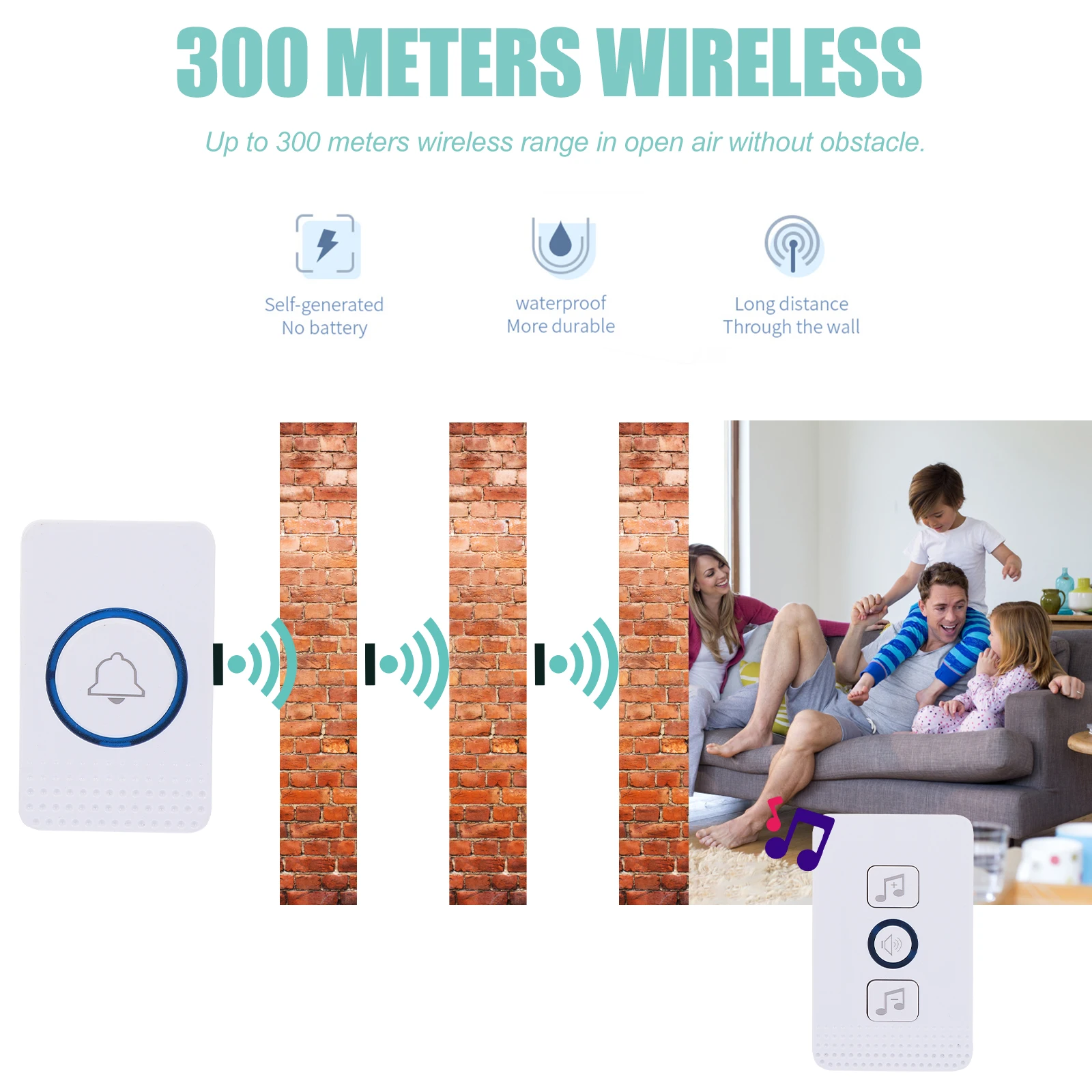 Doorbell Electronic Abs Remote Controller Smart Door Chime Bell Low Power Weather Resistant