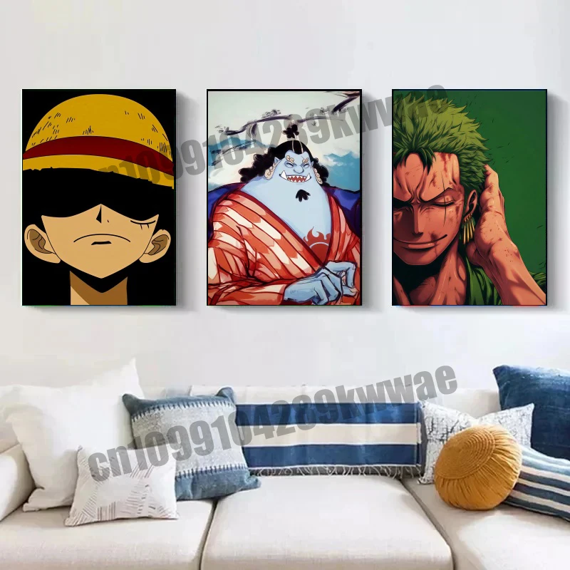 Anime One Piece Plakat, Luffy, Drukowany Obraz na Płótnie Kreskówka Salon Bar Kawiarnia Wejście Sztuka Malarstwo Dekoracja Obraz Olejny