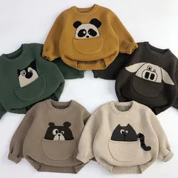 Children Long Sleeve Knit Sweater Autumn New Boys Girls Warm Sweater Cute Cartoon Print Baby Knitted Pullover Kids Clothes