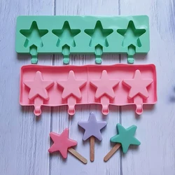 New 4 five-pointed star Heart Popsicles Mold Non-stick Silicone Ice Cream Molds Homemade DIY Dessert Juice Ice-Pop Mould fo