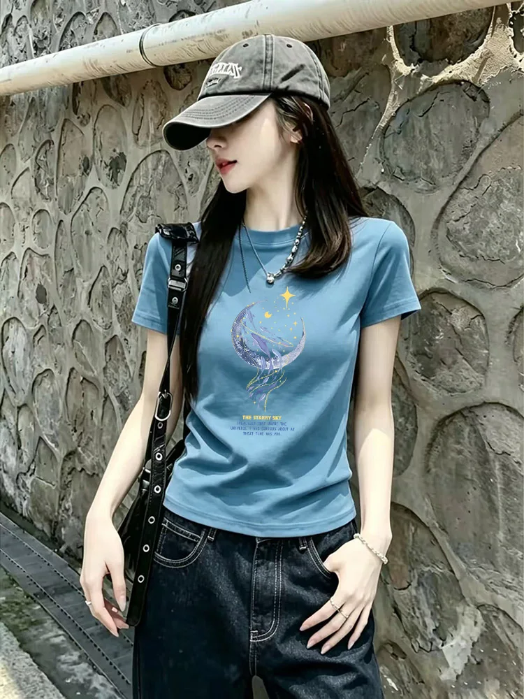 Sweet And Spicy Short Sleeve T-Shirt Women's Summer round Neck Commute Versatile Slimming Top Large Size Base Shirt