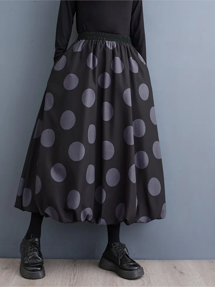 Übergroße Herbst Winter Midi Rock Frauen Polka Dot Print Modis Plissee Damen röcke hohe Taille lose lässige Frau Rock