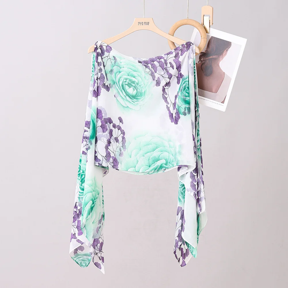 Summer new style Poncho outdoor photography Cape fashion flower print pullover travel women's sunscreen shawl Gift