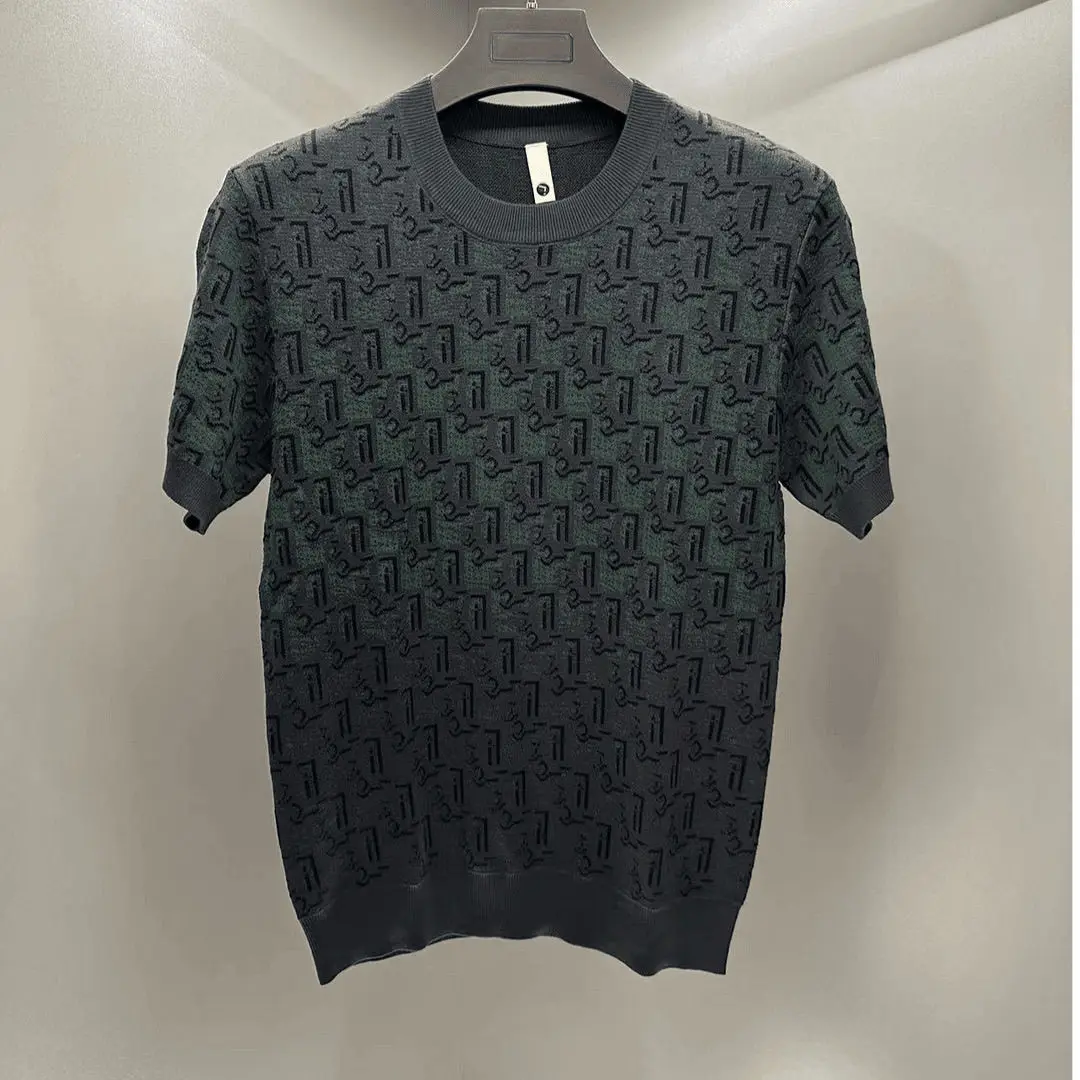 Men's half-sleeved T-shirt fashion summer trend handsome  short-sleeved jacquard knitted sweater new wasteland style