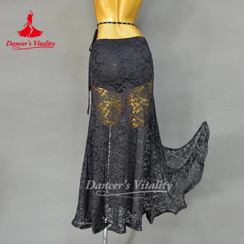 تنورة أداء الرقص الشرقي الجديدة للنساء، تنورة طويلة مثيرة من الدانتيل للبالغين، ملابس ممارسة الرقص الشرقي