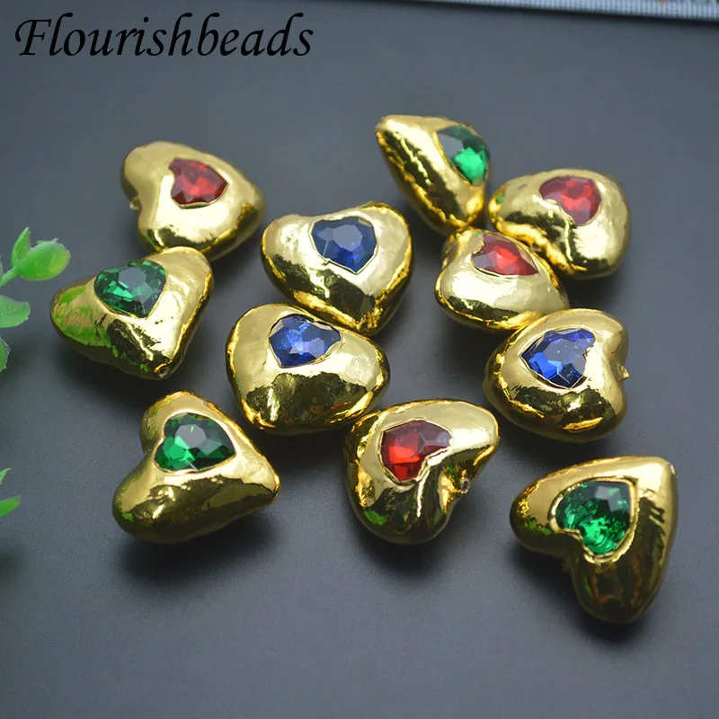 Green Red Blue Color Crystal Heart Shape Loose Beads Gold Plated Glass Bead Accessories DIY Jewelry Findings