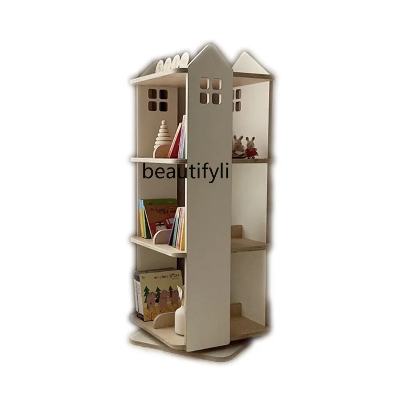 Korean-Style Solid Wood Rotating Bookshelf 360-Degree Bookcase Storage Home Living Room Floor Storage Rack Furniture