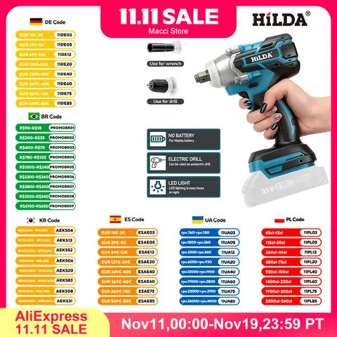 Cordless Impact Wrench 18V-68V HILDA