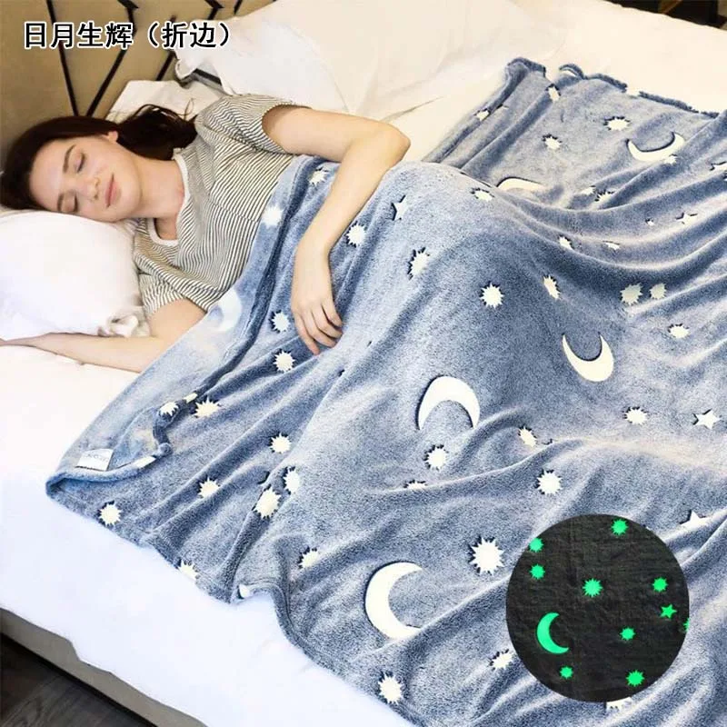 Luminous Warm Flannel Blankets Night Fluorescent Geometric Print Sheet Sofa Throw Bedspread Children's Siesta Leisure Coverings