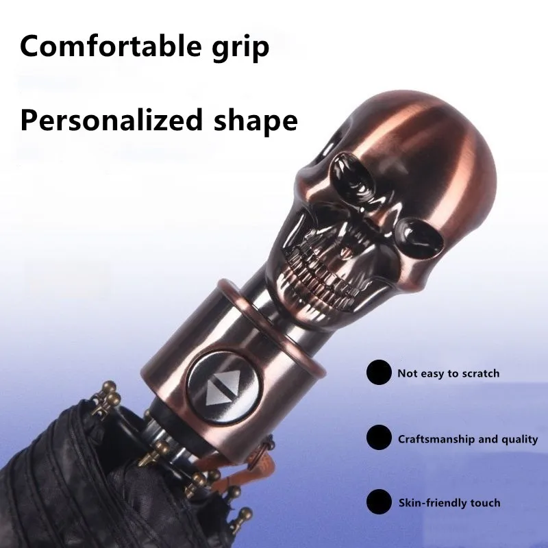 Creative Personality Skull Handle Folding Umbrella Fully Automatic Strange Weird Sunny And Rainy Dual Use Short Handle Umbrella
