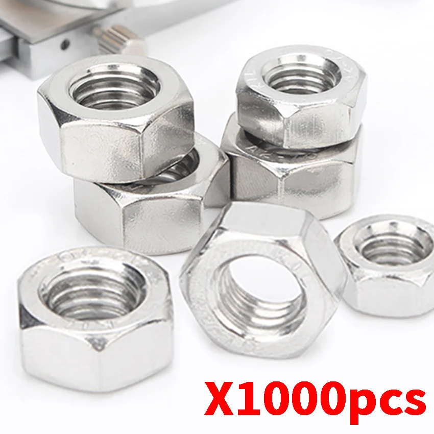 

1000pcs M2 Stainless Steel Hex Nuts 304 Hexagon Nut Metric Threaded Hexagonal Metal Fasteners Nuts