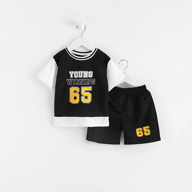 Summer Children's Sports Basketball Wear New Boys' Short-Sleeved Quick Drying Clothes Girls' Shorts Children Fake Two-Piece Suit