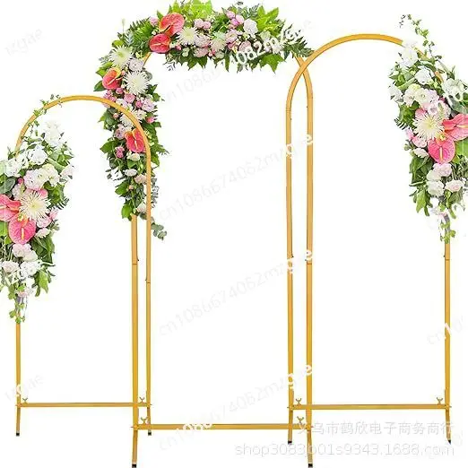 Golden Wrought Iron Archway 7.2ft - Wedding Aisle Runner, Balloon Stand, and Photography Backdrop with Mountain & Water Design